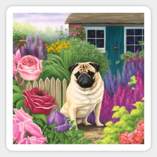 Pugsley amongst the blooms Sticker